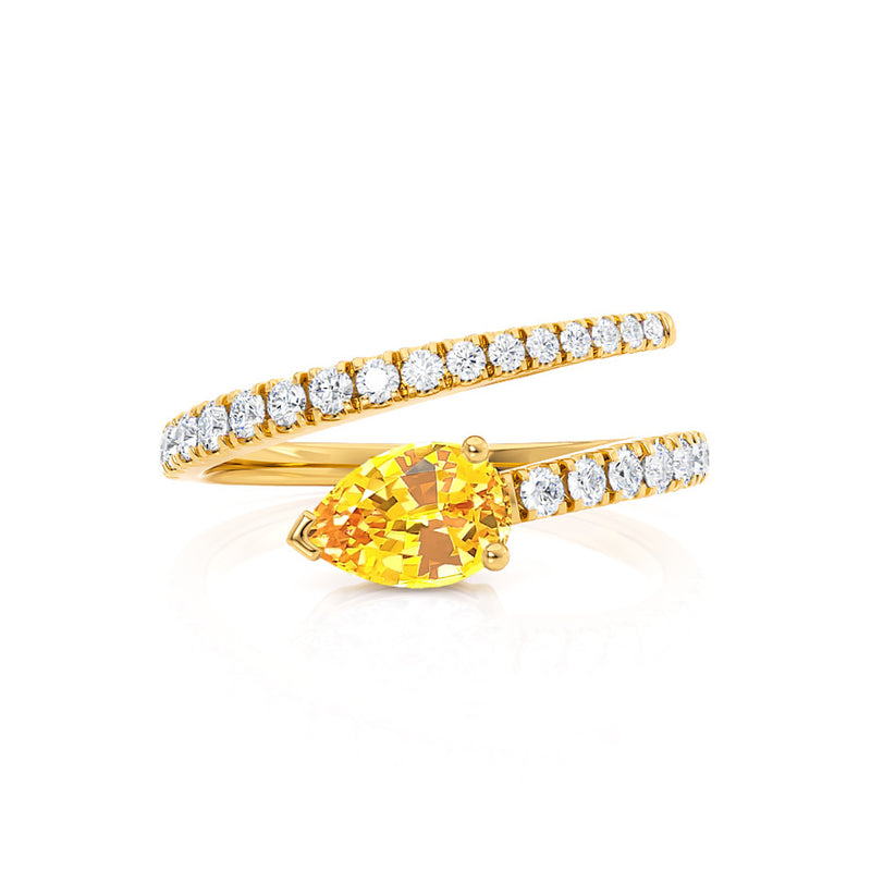 CELESTINE - Chatham® Pear Yellow Sapphire Split Shank Ring 18k Yellow Gold