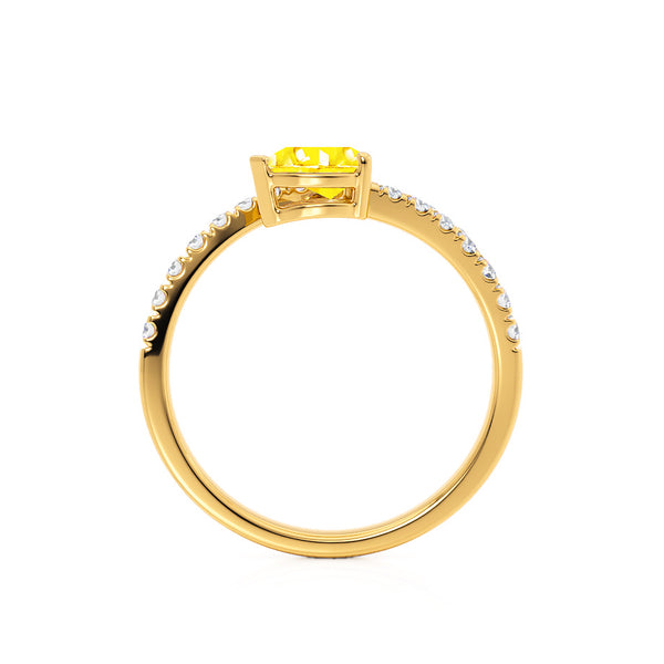 CELESTINE - Chatham® Pear Yellow Sapphire Split Shank Ring 18k Yellow Gold