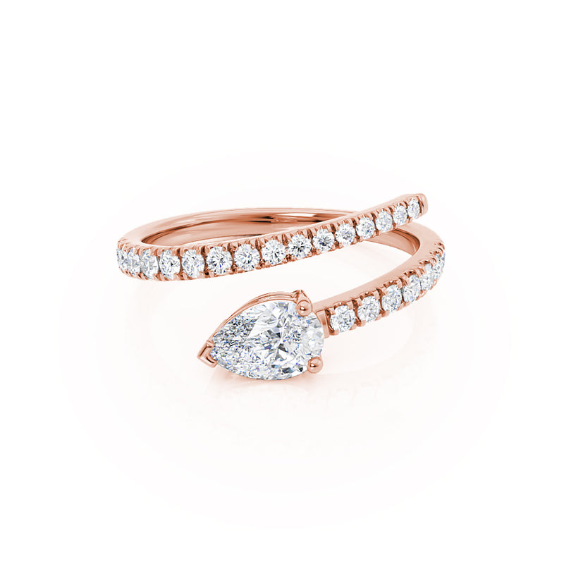 CELESTINE - Pear Moissanite Split Shank Ring 18k Rose Gold Engagement Ring Lily Arkwright
