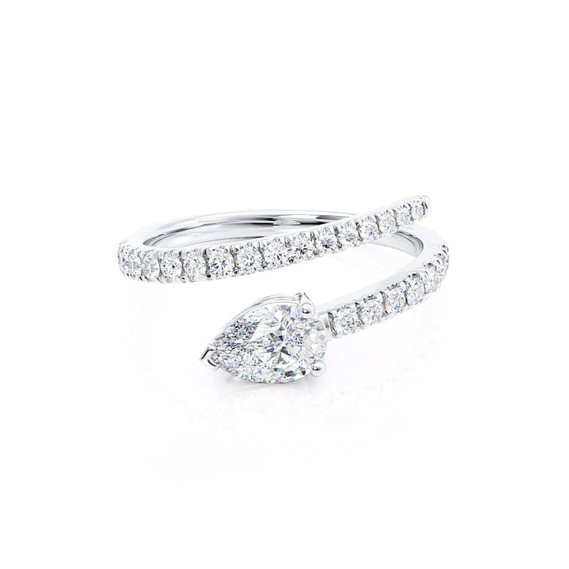 CELESTINE - Pear Moissanite Split Shank Ring 18k White Gold Engagement Ring Lily Arkwright