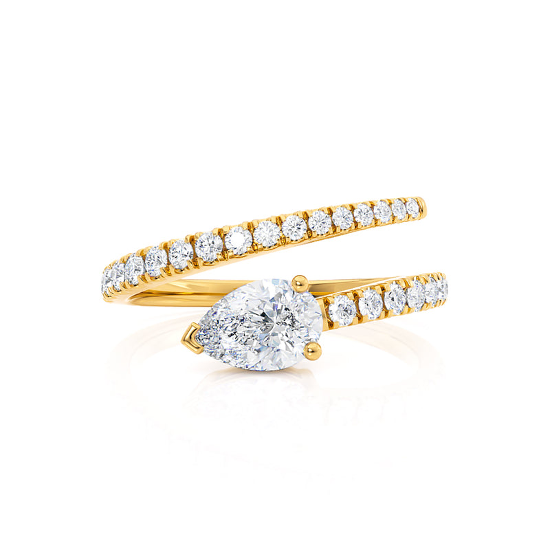CELESTINE - Pear Moissanite Split Shank Ring 18k Yellow Gold Engagement Ring Lily Arkwright