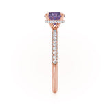 COCO- Round Alexandrite & Diamond 18k Rose Gold Petite Hidden Halo Triple Pavé Shoulder Set Ring Engagement Ring Lily Arkwright
