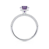 COCO- Round Alexandrite & Diamond 950 Platinum Petite Hidden Halo Triple Pavé Shoulder Set Ring Engagement Ring Lily Arkwright