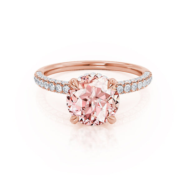 COCO- Round Champagne Sapphire & Diamond 18k Rose Gold Petite Hidden Halo Triple Pavé Shoulder Set Ring Engagement Ring Lily Arkwright