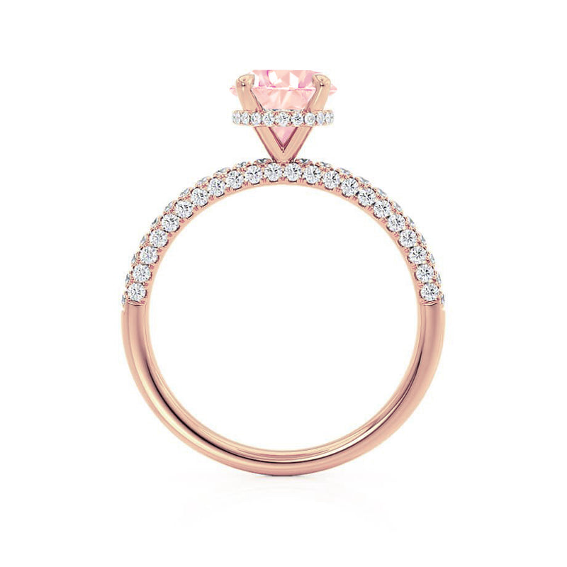 COCO- Round Champagne Sapphire & Diamond 18k Rose Gold Petite Hidden Halo Triple Pavé Shoulder Set Ring Engagement Ring Lily Arkwright