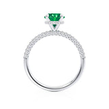 COCO- Round Emerald & Diamond 950 Platinum Petite Hidden Halo Triple Pavé Shoulder Set Ring Engagement Ring Lily Arkwright