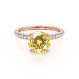 COCO- Round Yellow Sapphire & Diamond 18k Rose Gold Petite Hidden Halo Triple Pavé Shoulder Set Ring Engagement Ring Lily Arkwright