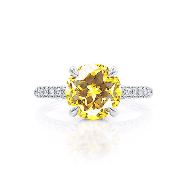 COCO- Round Yellow Sapphire & Diamond 950 Platinum Petite Hidden Halo Triple Pavé Shoulder Set Ring Engagement Ring Lily Arkwright