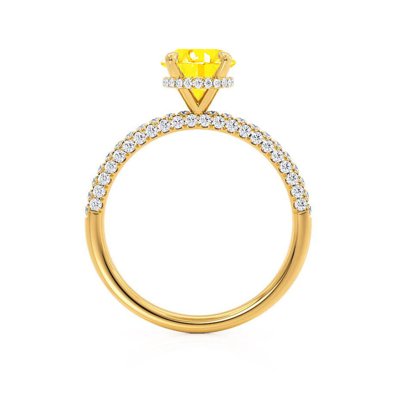 COCO- Round Yellow Sapphire & Diamond 18k Yellow Gold Petite Hidden Halo Triple Pavé Shoulder Set Ring Engagement Ring Lily Arkwright