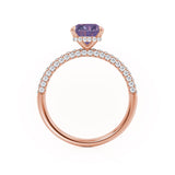 COCO - Radiant Alexandrite & Diamond 18k Rose Gold Petite Hidden Halo Triple Pavé Shoulder Set Ring Engagement Ring Lily Arkwright