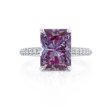 COCO - Radiant Alexandrite & Diamond 18k White Gold Petite Hidden Halo Triple Pavé Shoulder Set Ring Engagement Ring Lily Arkwright