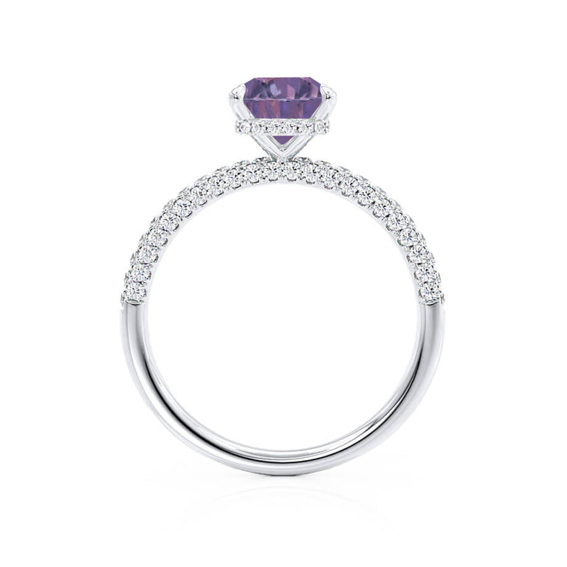 COCO - Radiant Alexandrite & Diamond 950 Platinum Petite Hidden Halo Triple Pavé Shoulder Set Ring Engagement Ring Lily Arkwright