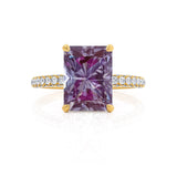 COCO - Radiant Alexandrite & Diamond 18k Yellow Gold Petite Hidden Halo Triple Pavé Shoulder Set Ring Engagement Ring Lily Arkwright