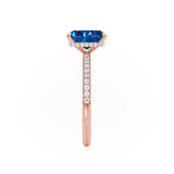 COCO - Radiant Blue Sapphire & Diamond 18k Rose Gold Petite Hidden Halo Triple Pavé Shoulder Set Ring Engagement Ring Lily Arkwright