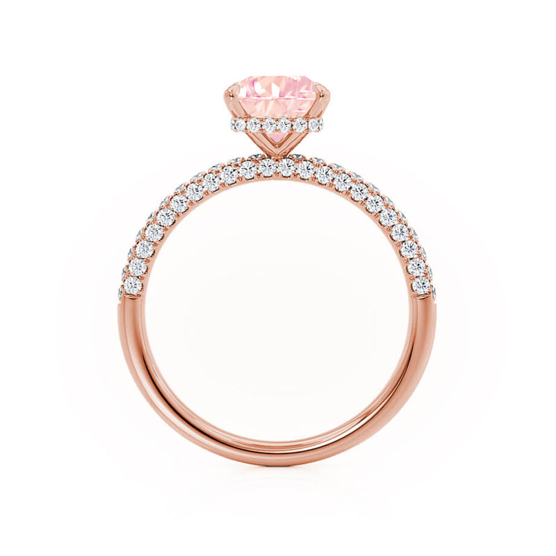 COCO - Radiant Champagne Sapphire & Diamond 18k Rose Gold Petite Hidden Halo Triple Pavé Shoulder Set Ring Engagement Ring Lily Arkwright