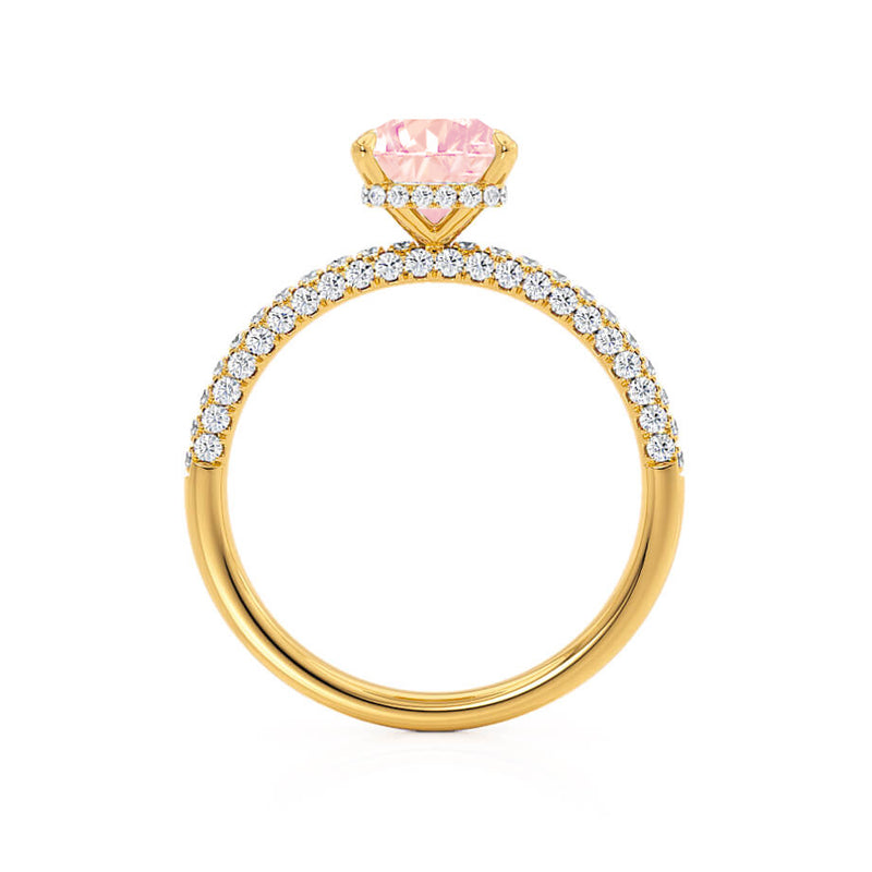 COCO - Radiant Champagne Sapphire & Diamond 18k Yellow Gold Petite Hidden Halo Triple Pavé Shoulder Set Ring Engagement Ring Lily Arkwright