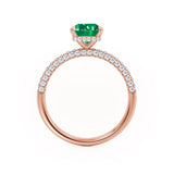 COCO - Radiant Emerald & Diamond 18k Rose Gold Petite Hidden Halo Triple Pavé Shoulder Set Ring Engagement Ring Lily Arkwright