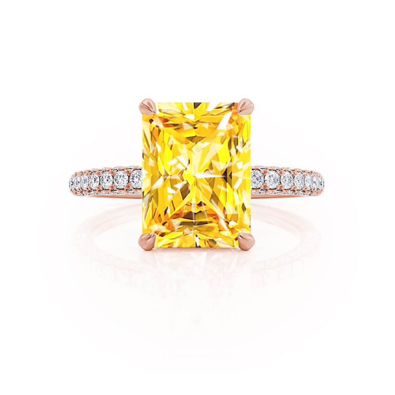 COCO - Radiant Yellow Sapphire & Diamond 18k Rose Gold Petite Hidden Halo Triple Pavé Shoulder Set Ring Engagement Ring Lily Arkwright