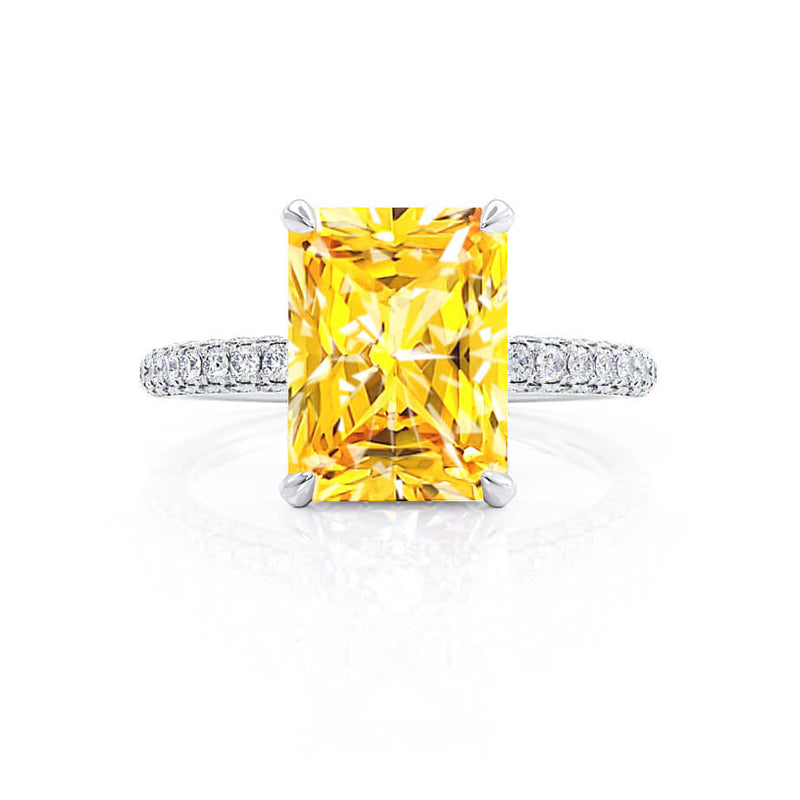 COCO - Radiant Yellow Sapphire & Diamond 950 Platinum Petite Hidden Halo Triple Pavé Shoulder Set Ring Engagement Ring Lily Arkwright