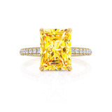 COCO - Radiant Yellow Sapphire & Diamond 18k Yellow Gold Petite Hidden Halo Triple Pavé Shoulder Set Ring Engagement Ring Lily Arkwright