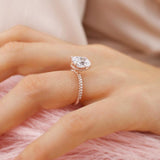 COCO - Elongated Cushion Cut Natural Diamond 18k Rose Gold Petite Hidden Halo Triple Pavé