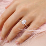 COCO - Elongated Cushion Moissanite & Diamond 18k Rose Gold Petite Hidden Halo Triple Pavé Ring