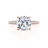 COCO - Cushion Cut Natural Diamond 18k Rose Gold Petite Hidden Halo Triple Pavé Engagement Ring Lily Arkwright