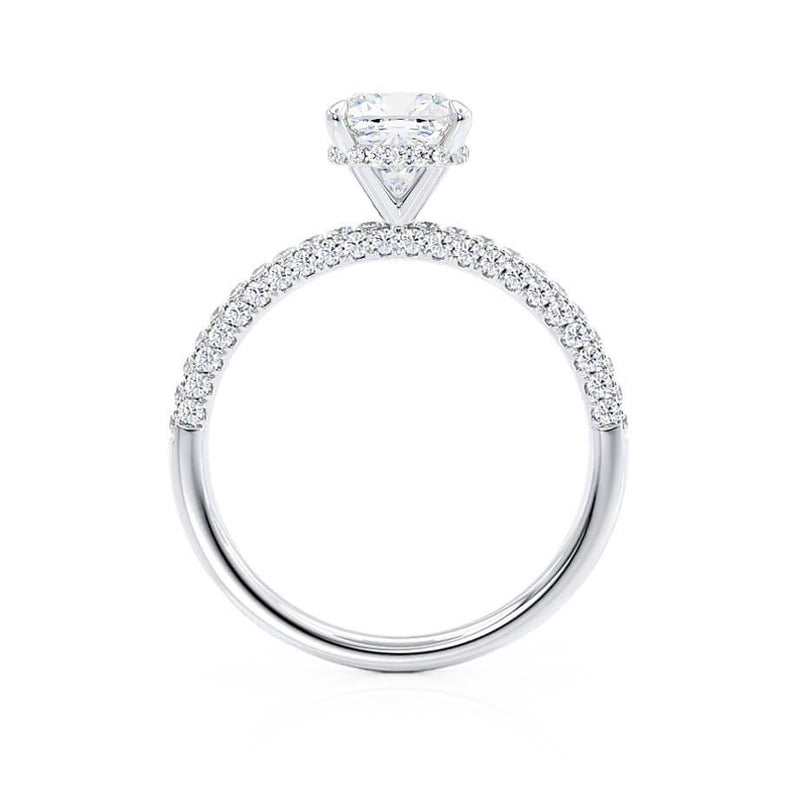 COCO - Cushion Cut Natural Diamond 18k White Gold Petite Hidden Halo Triple Pavé Engagement Ring Lily Arkwright