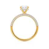 COCO - Cushion Cut Natural Diamond 18k Yellow Gold Petite Hidden Halo Triple Pavé Engagement Ring Lily Arkwright