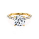 COCO - Cushion Cut Natural Diamond 18k Yellow Gold Petite Hidden Halo Triple Pavé Engagement Ring Lily Arkwright