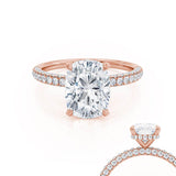 COCO - Elongated Cushion Cut Natural Diamond 18k Rose Gold Petite Hidden Halo Triple Pavé Engagement Ring Lily Arkwright