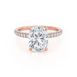 COCO - Elongated Cushion Cut Natural Diamond 18k Rose Gold Petite Hidden Halo Triple Pavé Engagement Ring Lily Arkwright