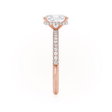 COCO - Elongated Cushion Cut Natural Diamond 18k Rose Gold Petite Hidden Halo Triple Pavé Engagement Ring Lily Arkwright