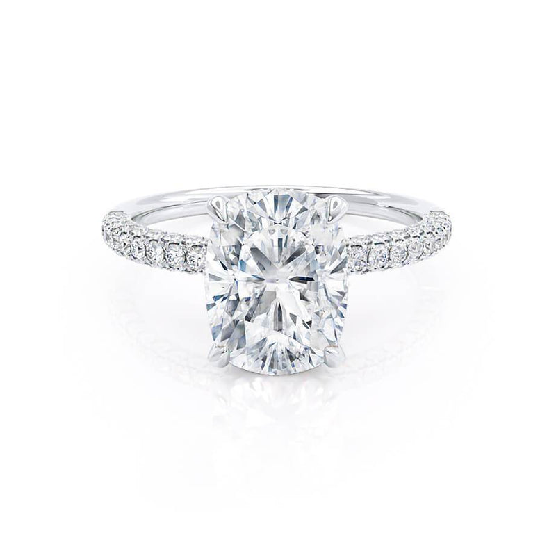 COCO - Elongated Cushion Cut Natural Diamond Platinum Petite Hidden Halo Triple Pavé Engagement Ring Lily Arkwright