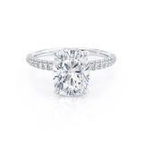 COCO - Elongated Cushion Cut Natural Diamond 18k White Gold Petite Hidden Halo Triple Pavé Engagement Ring Lily Arkwright