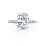 COCO - Elongated Cushion Cut Natural Diamond Platinum Petite Hidden Halo Triple Pavé Engagement Ring Lily Arkwright