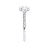 COCO - Elongated Cushion Cut Natural Diamond Platinum Petite Hidden Halo Triple Pavé Engagement Ring Lily Arkwright