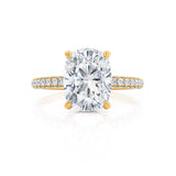 COCO - Elongated Cushion Cut Natural Diamond 18k Yellow Gold Petite Hidden Halo Triple Pavé Engagement Ring Lily Arkwright