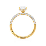 COCO - Elongated Cushion Cut Natural Diamond 18k Yellow Gold Petite Hidden Halo Triple Pavé Engagement Ring Lily Arkwright