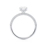 COCO - Elongated Cushion Cut Natural Diamond 18k White Gold Petite Hidden Halo Triple Pavé Engagement Ring Lily Arkwright