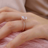 COCO - Elongated Cushion Cut Aqua Spinel 18k Rose Gold Petite Hidden Halo Triple Pavé Engagement Ring Lily Arkwright