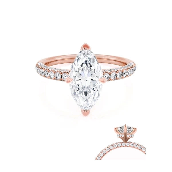 COCO - Marquise Lab Diamond 18K Rose Gold Triple Pavé Hidden Halo