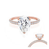 Coco Pear Lab Diamond 18k Rose Gold Triple Pave Hidden Halo Engagement Ring Lily Arkwright Front View 3 with Additional Hidden Halo View