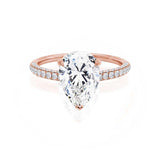 Coco Pear Lab Diamond 18k Rose Gold Triple Pave Hidden Halo Engagement Ring Lily Arkwright Front View
