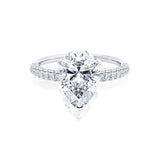Coco Pear Lab Diamond 18k White Gold or Platinum Triple Pave Hidden Halo Engagement Ring Lily Arkwright Front View