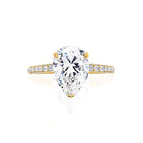 Coco Pear Lab Diamond 18k Yellow Gold Triple Pave Hidden Halo Engagement Ring Lily Arkwright Front View 2