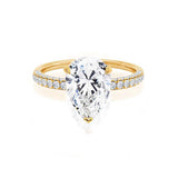 Coco Pear Lab Diamond 18k Yellow Gold Triple Pave Hidden Halo Engagement Ring Lily Arkwright Front View 