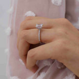 COCO - Chatham® Emerald & Diamond 18k Rose Gold Petite Hidden Halo Triple Pavé Ring