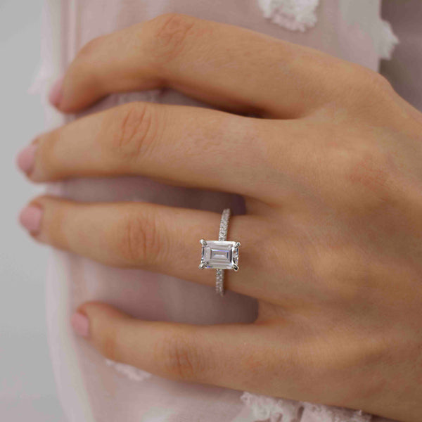 COCO - Chatham® Emerald Pink Sapphire & Diamond 18k Rose Gold Petite Hidden Halo Triple Pavé Ring