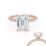 COCO - Emerald Natural Diamond 18k Rose Gold Hidden Halo Triple Pavé Ring Engagement Ring Lily Arkwright